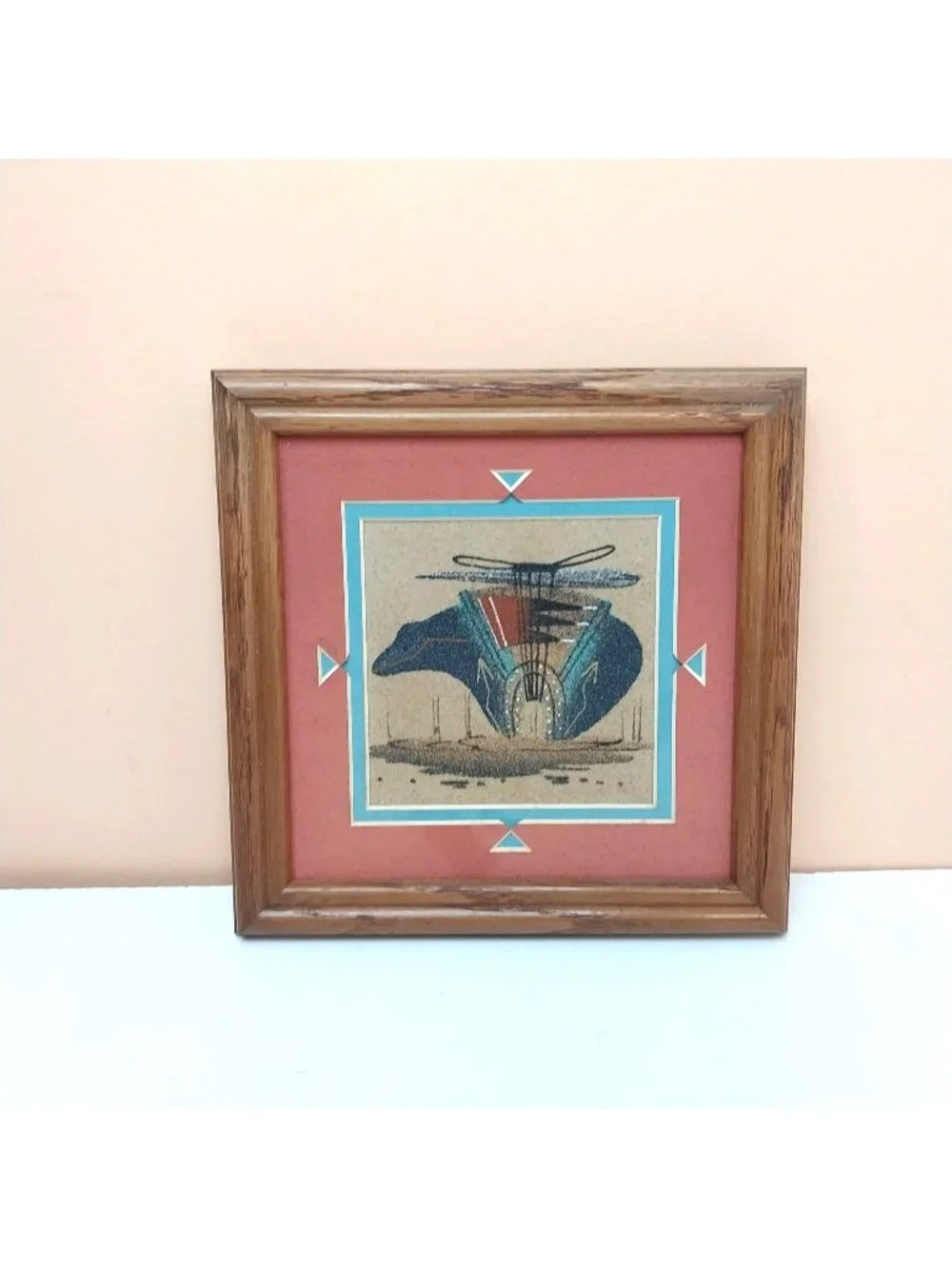 Navajo Sandpainting Signed Begay Rustic Wooden Frame 7